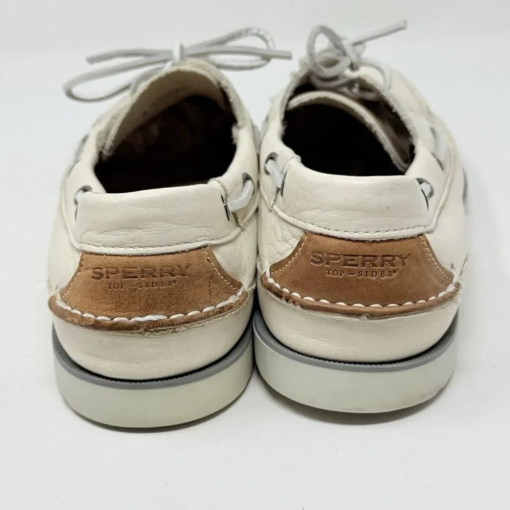 Sperry Top Sider Boat Shoes Mens 11 M Ivory White Leather 2 Eye Casual Moccasin